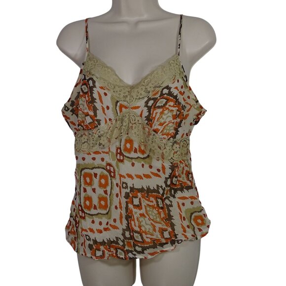 Daisy Fuentes Silk Camisole Top Women Size Petite PL Tan Brown Lace Trim Lined - Picture 1 of 9